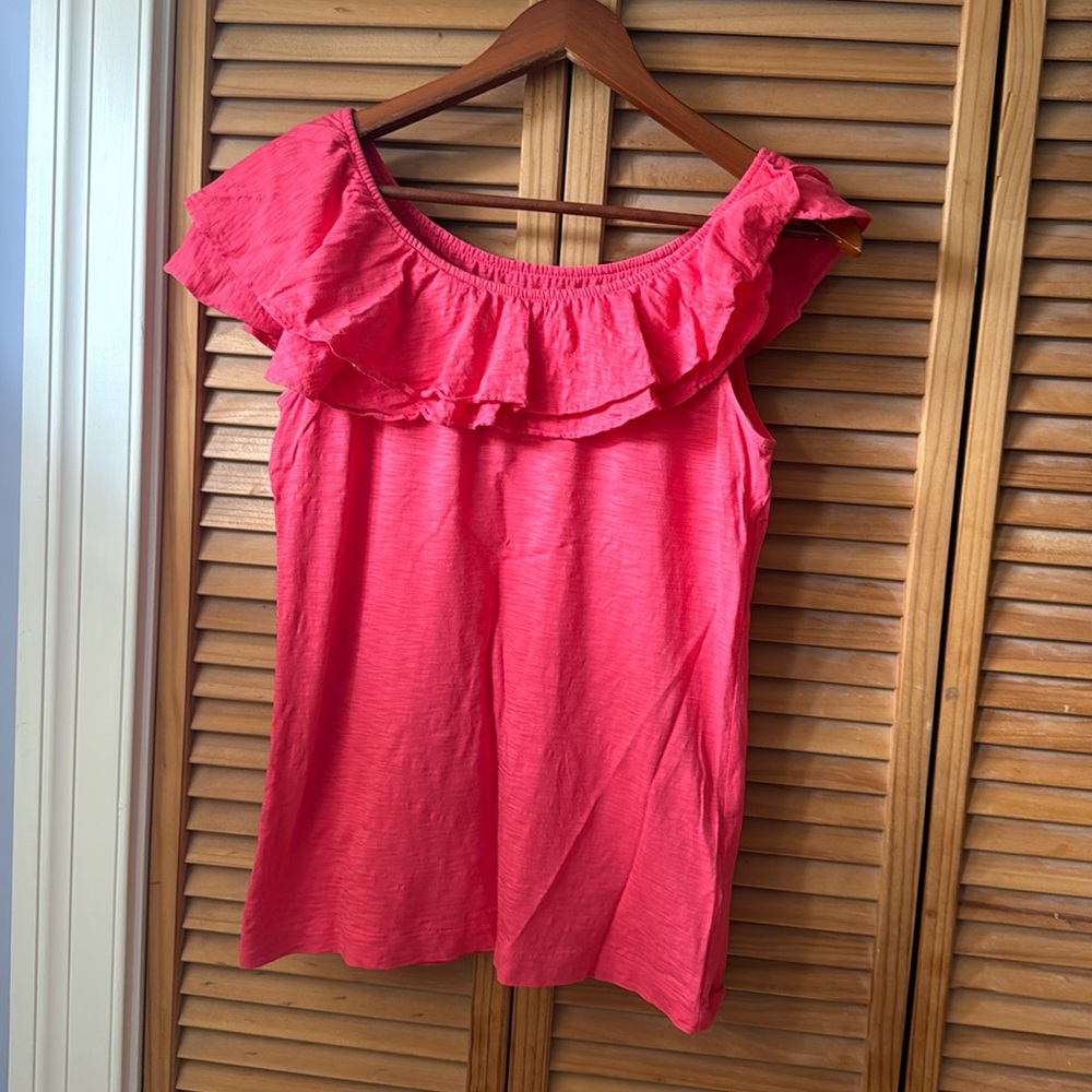 Lilly Pulitzer off the shoulder ruffle top in bright orange. Size M. EUC.